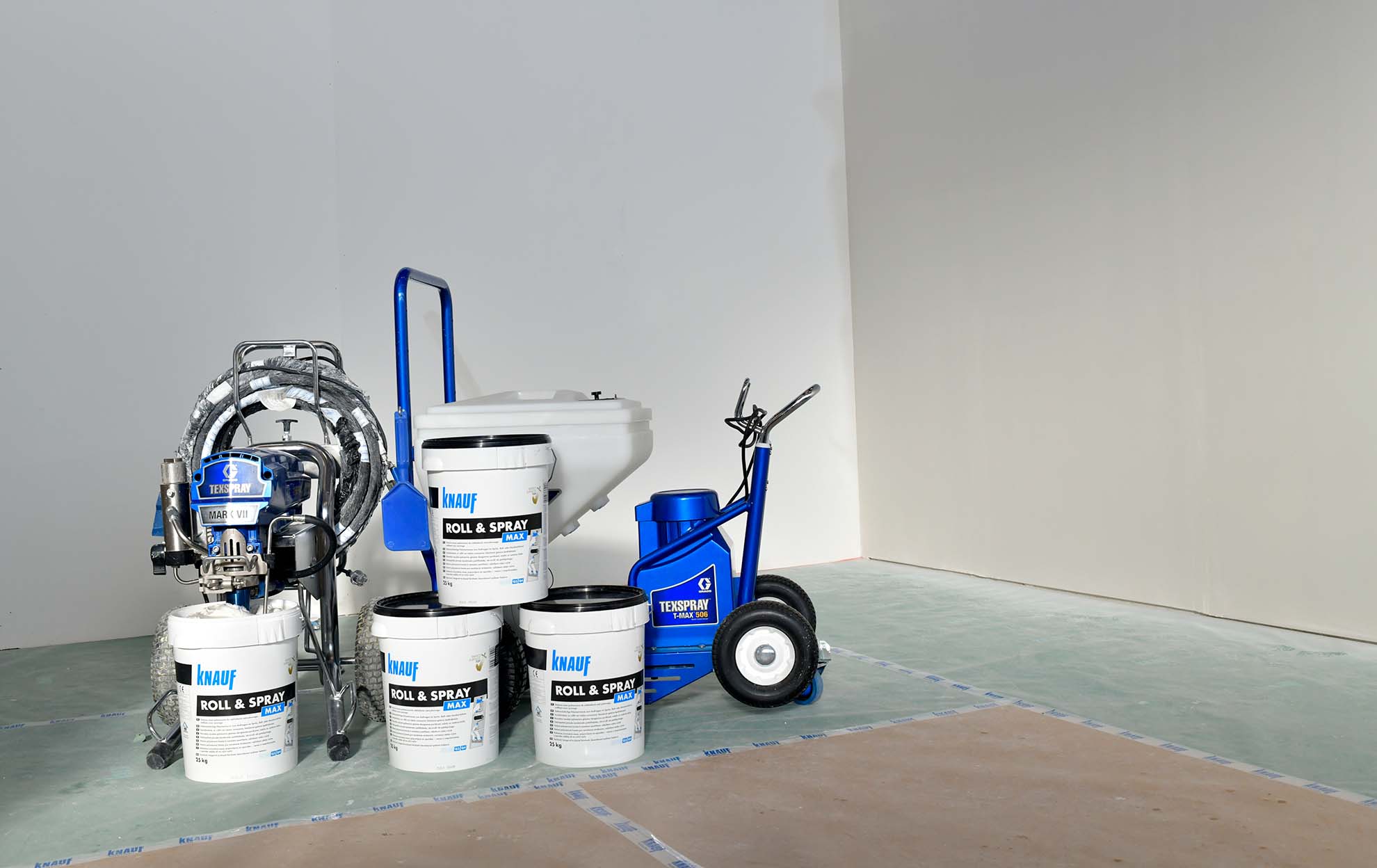 Machine application of plaster with Knauf Roll & Spray system: GTE BUD standards